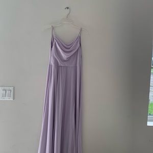Lilac color.  cowl neck chiffon bridesmaid dress with slit l